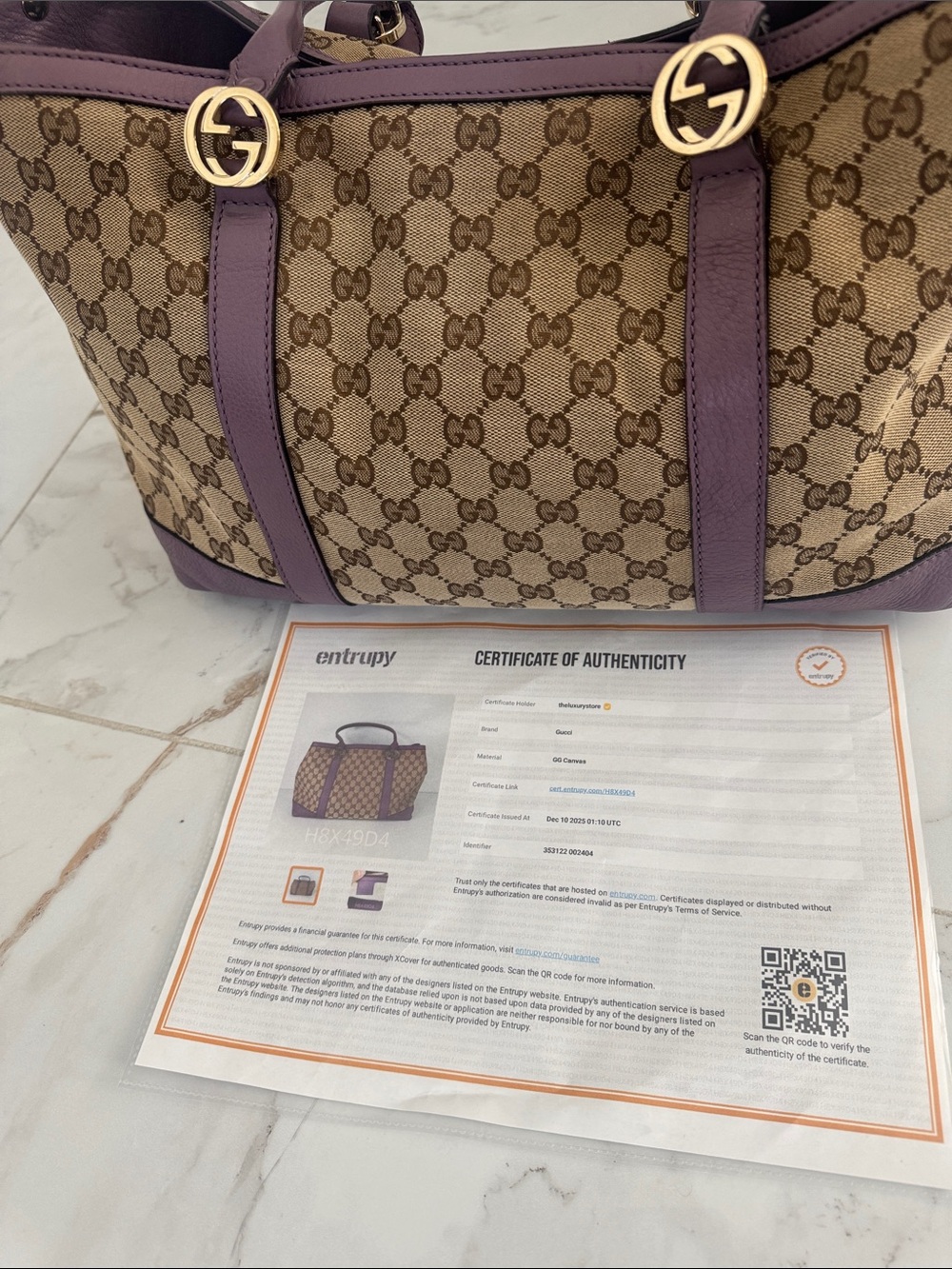 Gucci Beige GG Canvas Tote with Purple Trim and Gold Hardware - Picture 4 of 13